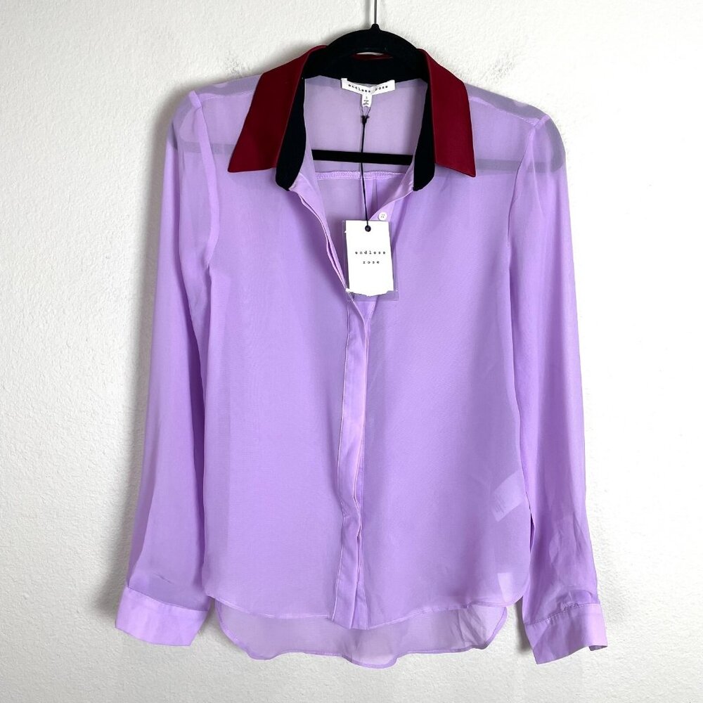 NEW ENDLESS ROSE Womens Small Purple Sheer Button Up Blouse Shirt Top
